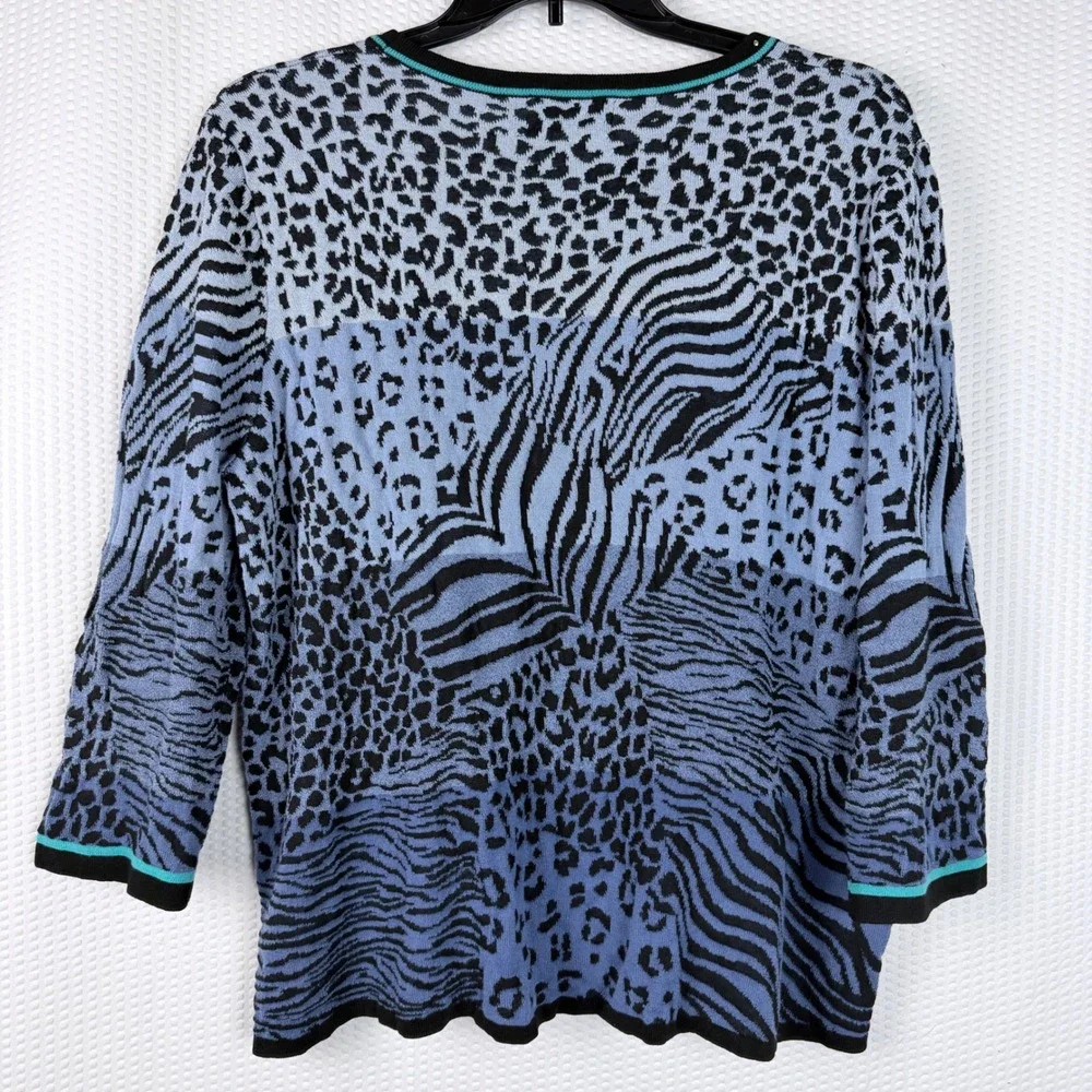 Alfred‎ Dunner Sweater Womens 1XL Blue Animal Print Embellished Stones Plus Size